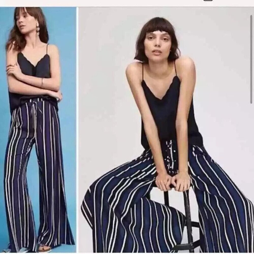 Maeve Navy White Striped Wide Leg Pants
